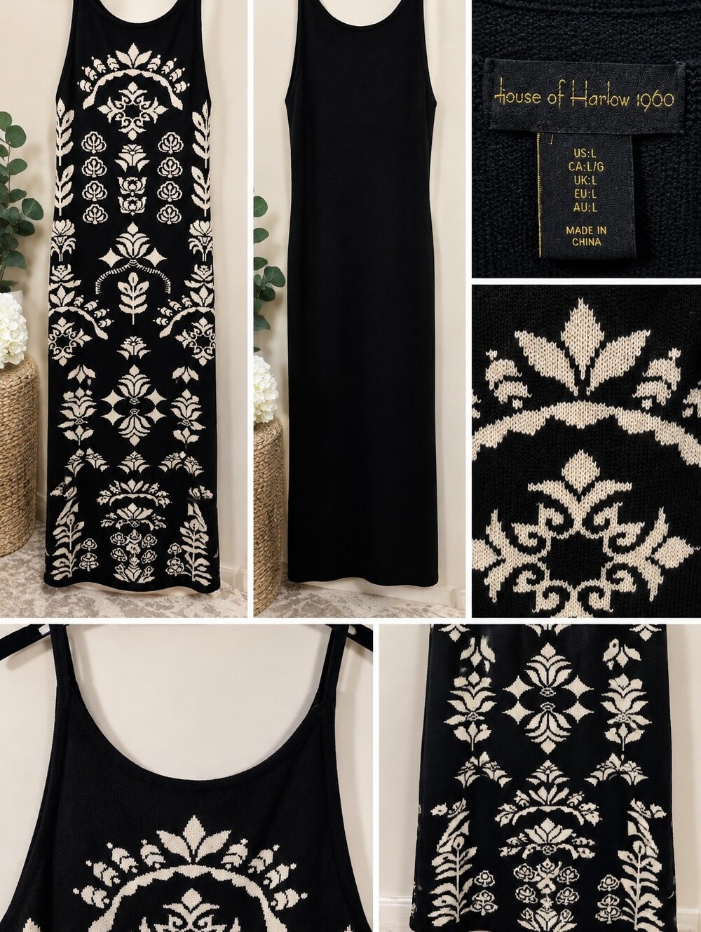House of Harlow 1960 Black Ivory Floral Print Slip Dress Women's Large
